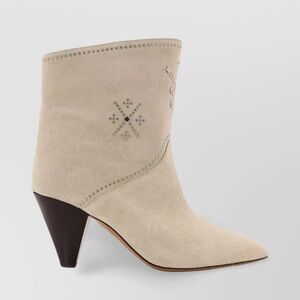 NIB Isabel Marant Loline Studded Suede Western Boots in Chalk $1295 Sz 37 US 7